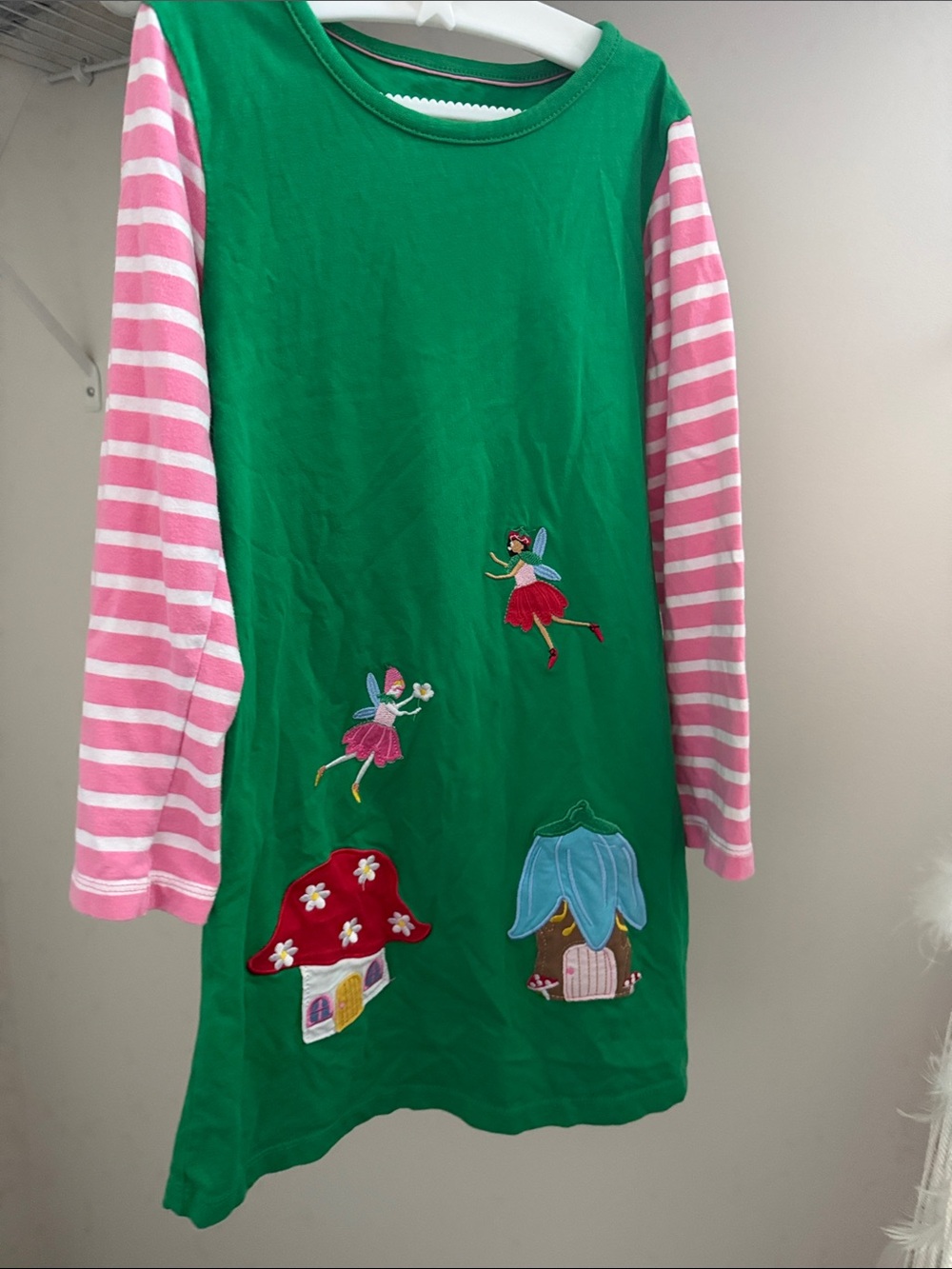 Amazon Kids Green Dress with Pink Striped Sleeves